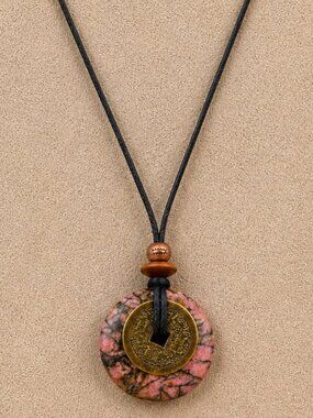 Rhodonite and Lucky Coin Necklace | Handmade